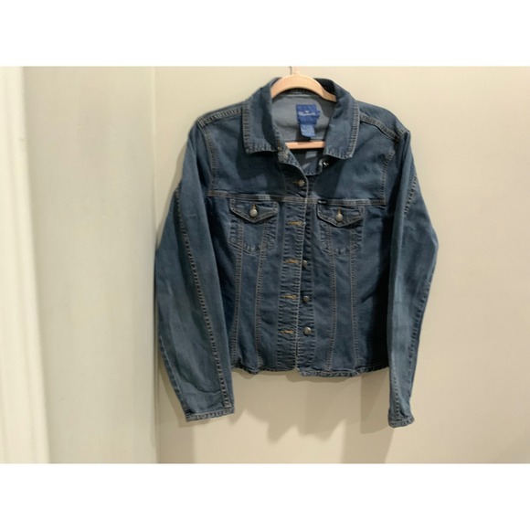 Faconnable Womens Medium Wash Stretch Denim Trucker Jacket Size L - Picture 15 of 15